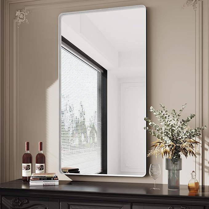 30x55 Silver Bathroom Mirror concave Frame,Wall-Mounted Mirrors,Mirror for Bathroom,Bathroom Mirrors Pair,Bathroom Vanity Mirror,Espejo para baño