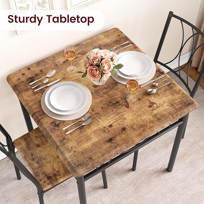 CABIHOME Dining Table Set for 2, 3 Piece Kitchen Table Set for 2, Square Kitchen Table Set of 2, Dining Table Set for Small Space, Apartment, Dining Room, Retro Brown