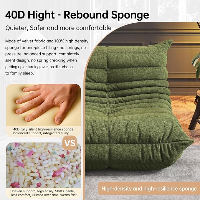 Bean Bag Chairs for Adults, BeanBag Reading Chair Memory Foam Couch, Floor Chair Soft Teddy Material, Comfy Reading Nook Chairs for Bedroom Living Room Office (Green)