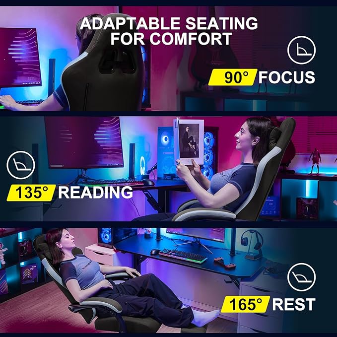 GTPLAYER Gaming Chair, Computer Office Chair with Pocket Spring Cushion, Linkage Armrests and Footrest, High Back Ergonomic Computer Chair with Lumbar Support Task Chair with Footrest