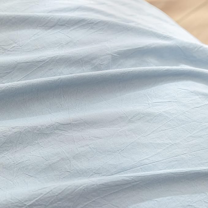 BESTOUCH Duvet Cover Set 100% Washed Cotton Linen Feel Super Soft Comfortable Chic Lightweight 3 PCs Home Bedding Set Solid Cornflower Blue Super King