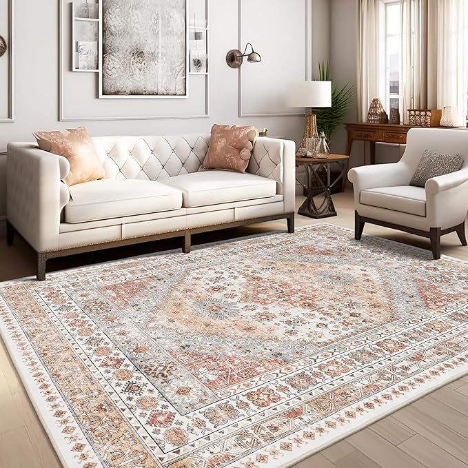 zesthome 3x5 Area Rug Ultra Soft Washable Rug, Non Slip Area Rug Indoor Entrance, Stain Resistant Rugs for Living Room Bedroom Vintage Home Decor (Orange,3'x5')