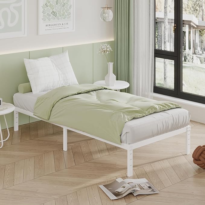 12 Inch Twin XL Bed Frames, Heavy Duty Metal Bed Frame Twin XL, No Box Spring Needed, Easy Assembly, Noise-Free, White