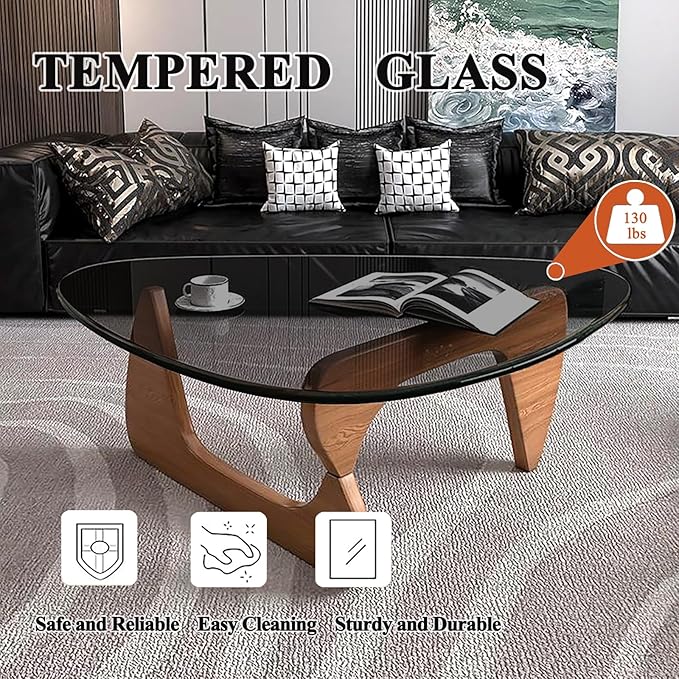 Modern Glass Coffee Table for Living Room, Small mid Century Modern Coffee Table, Sleek Coffee Tables, Suitable for Bedroom Living Room Reception Office Tables（Walnut/Grey，Mediumn）