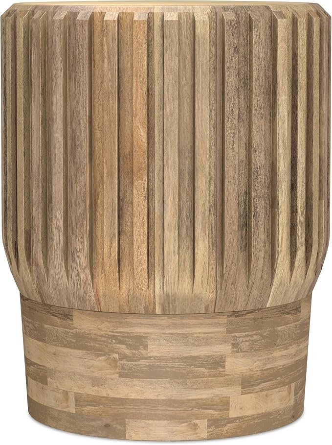 SIMPLIHOME Lyall End Table - 16 inch Wide Solid Mango Wood Round Accent Table with Fluted Sides in Natural, Contemporary Nightstand or Lamp Stand for Living Room or Bedroom, Assembled
