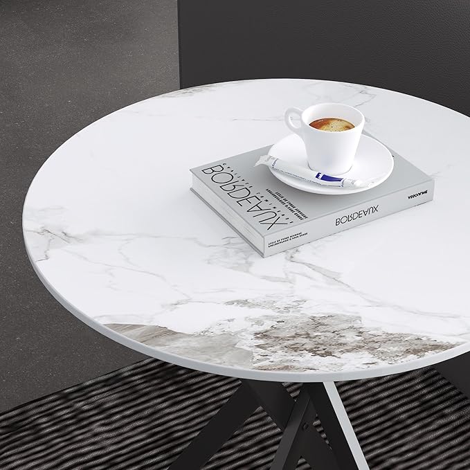 Small Round Marble Side Coffee Table Set of 2 with Metal Legs, Sintered Stone White Modern End Table for Living Room Sofa Home Bed Office (2 Pieces, 20"×20"×18")