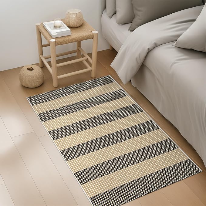 OJIA Fall Front Door Mat Outside Entrance 24"x35" Tan Halloween Doormat Front Door Rug Washable Porch Rugs Woven Striped Outdoor Rugs Entryway Rugs Indoor Small Area Rug for Kitchen Entry Bathroom