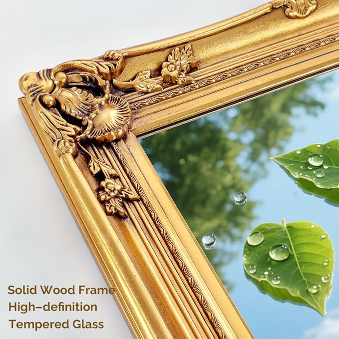 Antique Wall Mirror, 29.1'' x 21.2''Vintage Baroque Mirror with Ornate Frame, Gold Mirror Decorative for Entryway, Living Room, Bathroom