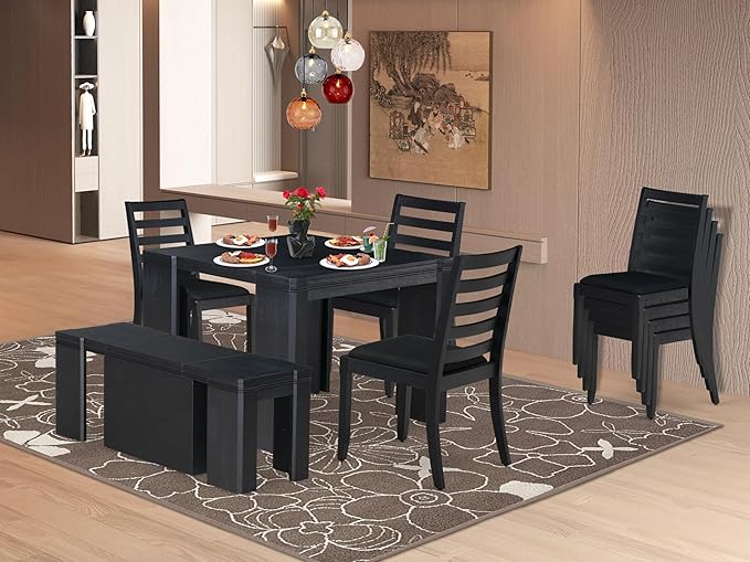 X12X1-0C6-24 14-pc Modern Dining Room Table Set a Rectangular Dining Table with a coffee Table and 12 Black Polyester Stackable Chair, 39x120 Inch, Wire Brushed Black