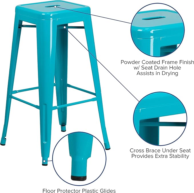 Flash Furniture Kai Commercial Grade 4 Pack 30" High Backless Crystal Teal-Blue Indoor-Outdoor Barstool