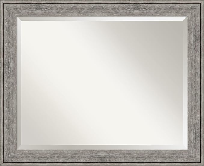 Amanti Art Grey Wall Mirror 27x33 Regis Barnwood Grey Rectangle Bathroom Mirror for Wall Decor Living Room, Large Rustic Farmhouse Wood Frame, Hangs Horizonally and Vertically, Bathroom Decor, Beveled
