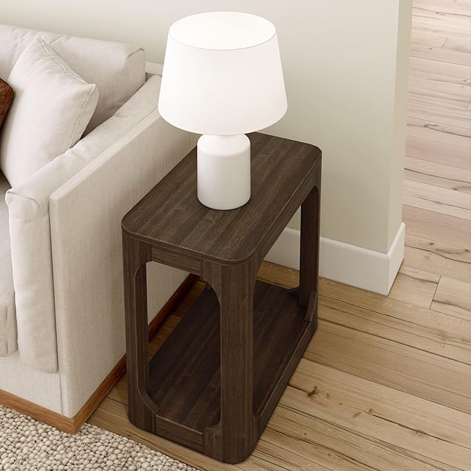 Plank+Beam Modern Rounded Rectangular Side Table with Shelf, Solid Wood End Table for Living Room, 25in, Walnut