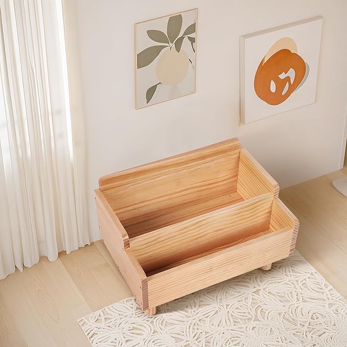 Kids Bookshelf,Montessori Bookshelf Small for Toddler,Baby Book Shelf Caddy with Divider,Toddler Book Storage Holder Container Wooden for Playroom,Kids Room,Nursery,Classroom,Pine (Natural Wood)