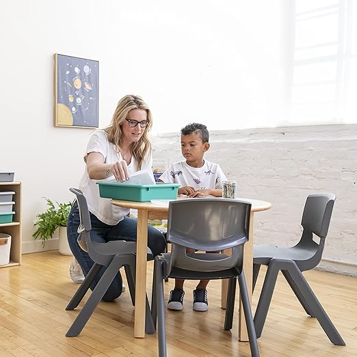 ECR4Kids 14in Plastic School Stack Chair, Children's Furniture, Grey, 4-Pack