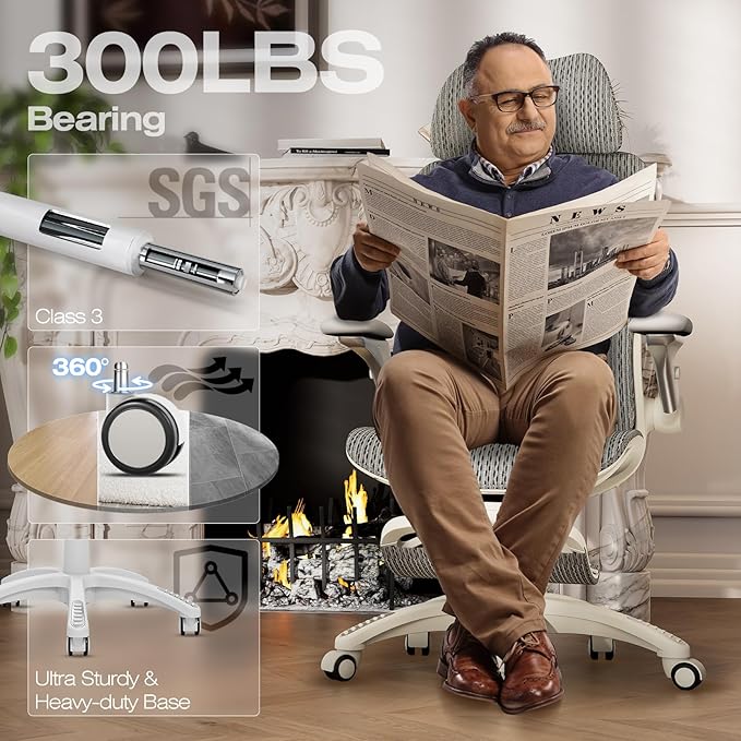ELABEST X100 Ergonomic Office Chair with Footrest, Big and Tall Home Desk Chair with 5D Flip-Up Arms, Adjustable 3D Lumbar Support,High Back Rolling Computer Chair, Swivel Mesh Chairs (Frosted Dawn)