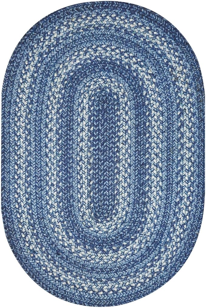 Homespice 20x30” Blue Oval Braided Rug. Denim Blue and White Jute Oval Rug. Uses- Entryway, Kitchen Rugs, Bathroom Rugs. Reversible, Rustic, Country, Primitive, Farmhouse Decor Rug