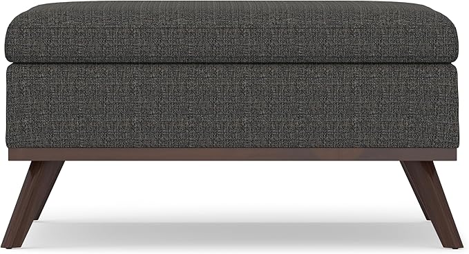 SIMPLIHOME Owen 36 inch Wide Mid Century Modern Square Coffee Table Storage Ottoman in Ebony Tweed Look Fabric, Assembled, for the Living Room, Entryway and Family Room
