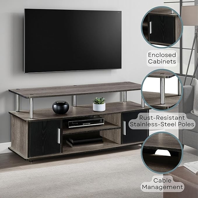 Convenience Concepts Designs2Go Monterey Stand Family Entertainment Center with Storage Cabinets and Shelves, Modern TV Console for Living Room, Office, 47.25", Gray, Black