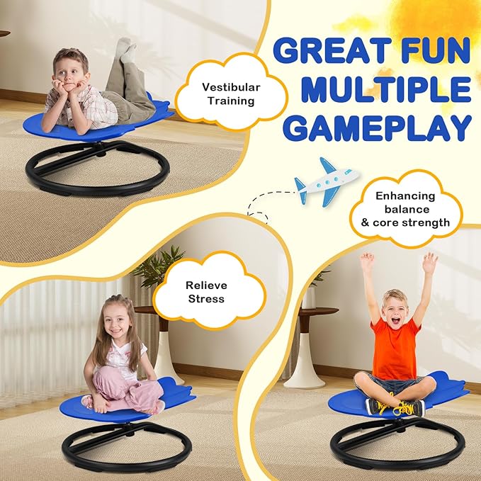Kids Sensory Swivel Chair, Autism Spinning Chair for Kids Sensory, Autism Sensory Products Sit and Spin 360° Spinning Seat for Autistic ADHD Kids Indoor Outdoor Play (Blue)