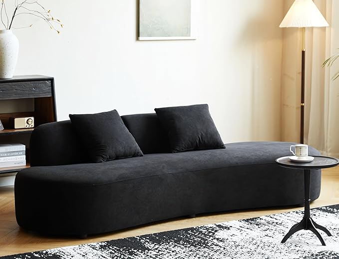 Container Furniture Direct 90" Curved Sofa with Throw Pillows, 4 Seater Luxury Velvet Couch with Half Moon Design and High-Density Foam, Ideal for Modern Living Room, Office & Apartment, Black