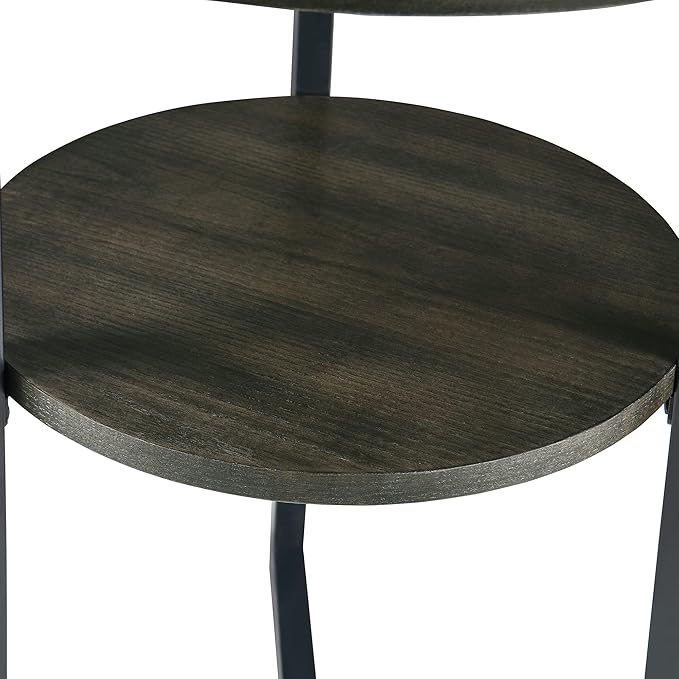 MODERION Small Round End Table with Storage Shelf, Circular Solid Wood Sofa Side Metal Leg, 2-Tier Telephone Table, Nightstand, 24''H x 19.3''D for Living Room Bedroom Entryway Brushed Black BZ1338BK