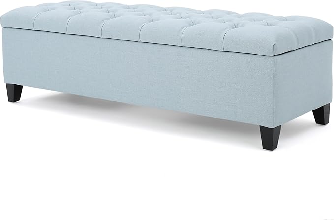 Christopher Knight Home Ottilie Fabric Storage Ottoman, Light Sky, Dimensions: 17.50 inches deep x 51.00 inches wide x 17.00 inches high.