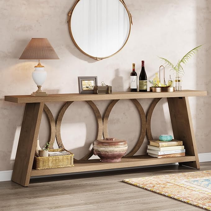Tribesigns 70.9 inch Extra Long Console Table, Farmhouse Sofa Table Behind Couch with 2 Tier Storage Shelf, Narrow Entryway Hallway Accent Table for Living Room, Natural