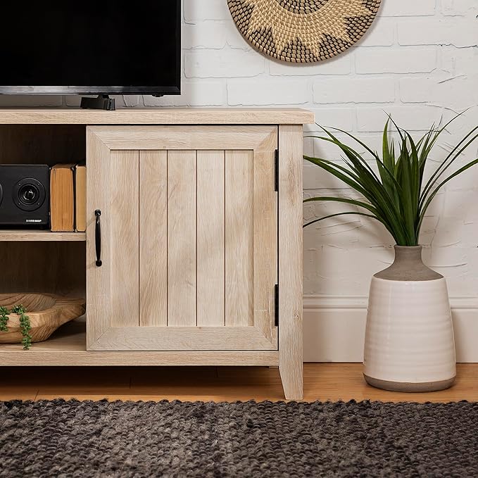 Walker Edison Buren Classic Grooved Door TV Stand for TVs up to 65 Inches, 58 Inch, White Oak