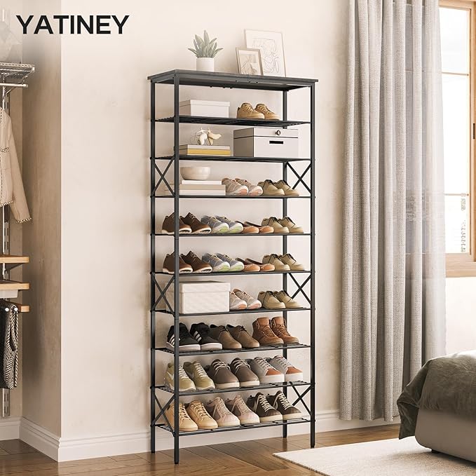 10 Tier Shoe Rack, Large Capacity Shoe Storage Organizer Holds 40 Pairs, Durable and Stable, for Entryway, Hallway, Closet, Dorm Room, Charcoal SS10BCG1