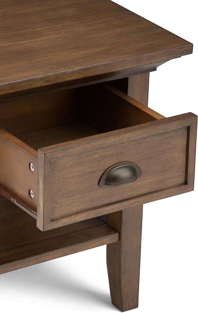 SIMPLIHOME Redmond SOLID WOOD 19 inch Wide Square Transitional End Side Table in Rustic Natural Aged Brown for the Living Room and Bedroom