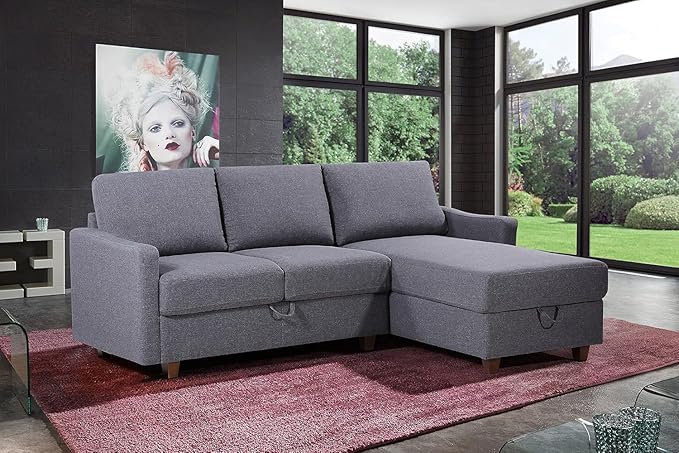 Container Furniture Direct Sectional Sofa with Storage – Modern Upholstered Living Room Couch, Reversible Chaise for Home, Apartment, Office, 81.9” L, Dark Grey