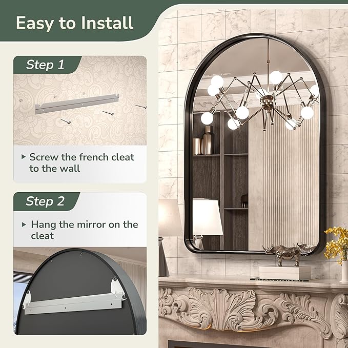 TokeShimi Arched Black Wall Bathroom Mirror 26x38 Inch with Non-Rusting Aluminum Alloy Brushed Matte Framed for Wall Vanity Farmhouse Modern Minimalist Bathroom, Entryway Hall, Living Room
