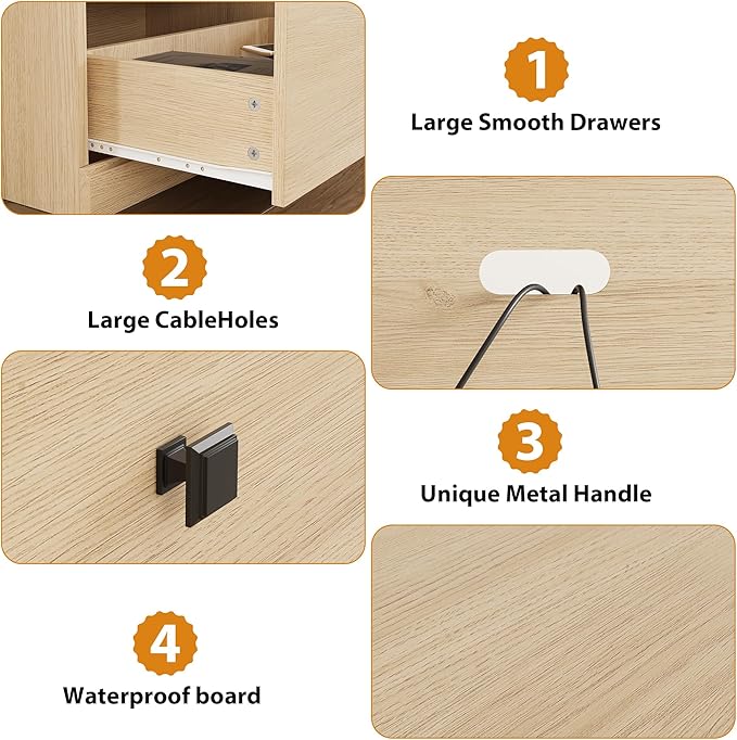 GarveeHome TV Stand for 65/70/75 Inch TV, Entertainment Center with Storage Drawer, Mid-Century Modern TV Console with Open Shelves, 70in Media TV Cabinet for Living Room, Bedroom, Light Oak