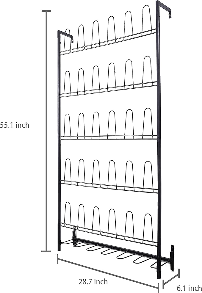 MyGift Modern Matte Black Metal Hanging Shoe Rack for Walk in Closet, Mudroom and Entryway, Wall Mounted Space Saving Organizer for Shoes and Boots, Holds 18 Pairs