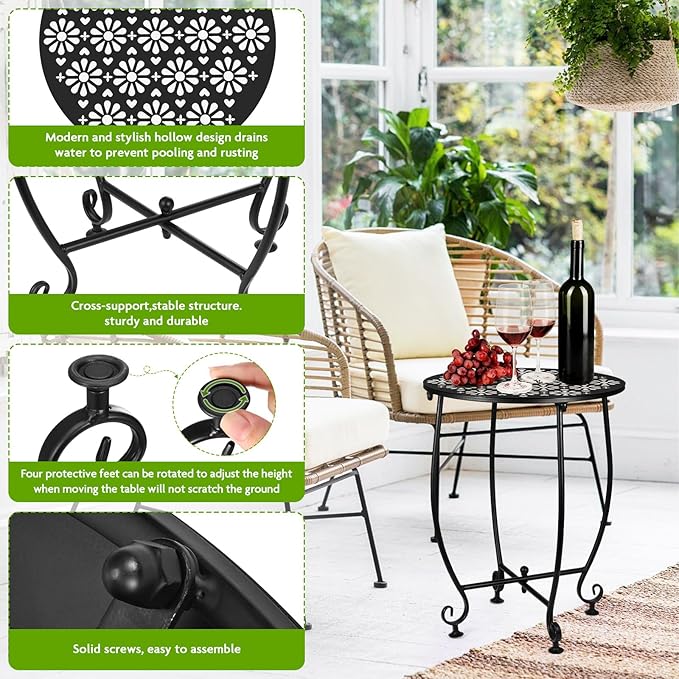 2 Pack 14 Inch Outdoor Side Table for Small Spaces, Patio Side Table,Plant Stand,Round Metal End Table for Patio,Yard Porch Balcony Garden