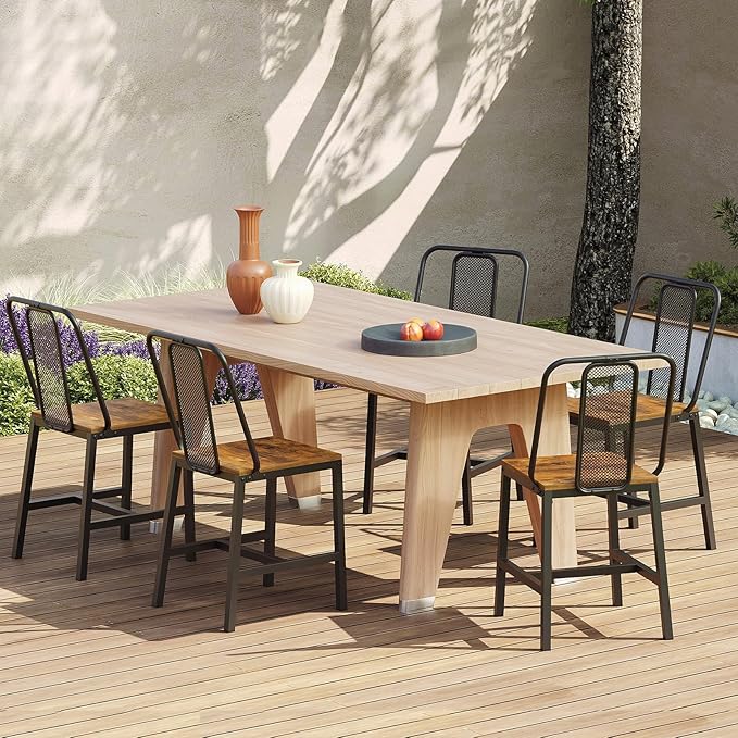 Dining Chairs Set of 4, Wooden Kitchen Chairs, Farmhouse Dining Chairs with Back Support, for Living Room, Kitchen, Rustic Brown and Black CY01L4BRN1