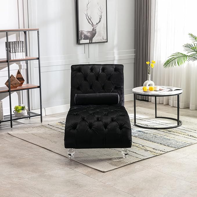 HomSof Modern Armless Velvet Chaise Lounge Indoor Chair with Solid Acrylic Legs