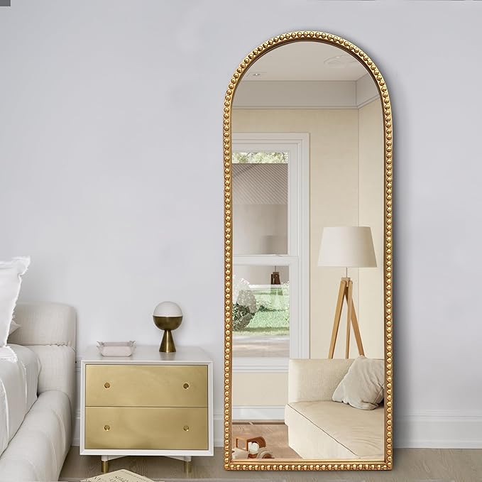 Vintage Full Length Wall Mirror, Large Gold Arch Floor Mirror 20"X53" with Antique Beaded Metal Frame for Dresser Living Room, Decorative Mirrors for Entryway Hallway Bathroom