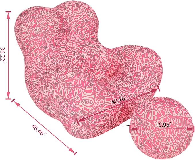 Bean Bag Chair - Memory Foam Bean Bag Chair for Adults, Comfy High-Resilience Single Sofa, Small Space Floor Chair, Chaise Lounge for Living Room, Bedroom (Pink, Ball)