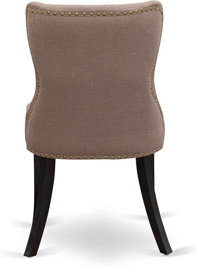 East West Furniture AMSI3-ABK-48 3 Piece Modern Dining Table Set Contains a Round Kitchen Table with Pedestal and 2 Coffee Linen Fabric Parsons Dining Chairs, 36x36 Inch, Wirebrushed Black