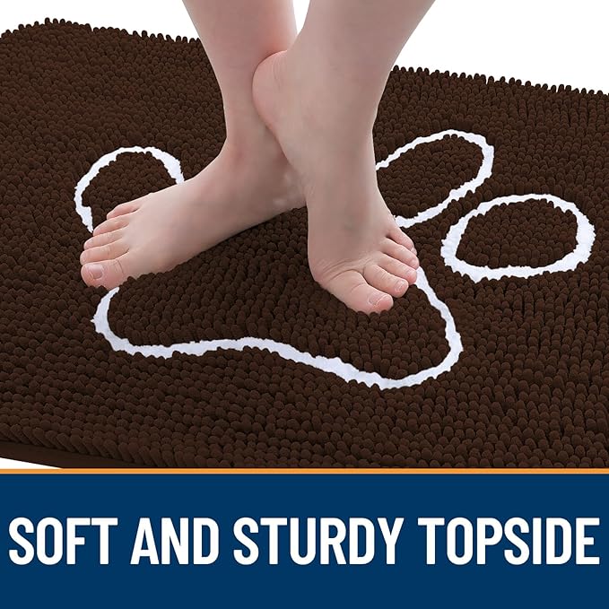 OLANLY Door Mat for Muddy Dog Paws 24x16, Ultra Absorbent Chenille Mud Doormat with Paw Print Design, Non-Slip Washable Doormat for Indoor Entryway, Quick-Dry Pet Bed Mats for Dirty Dogs, Brown