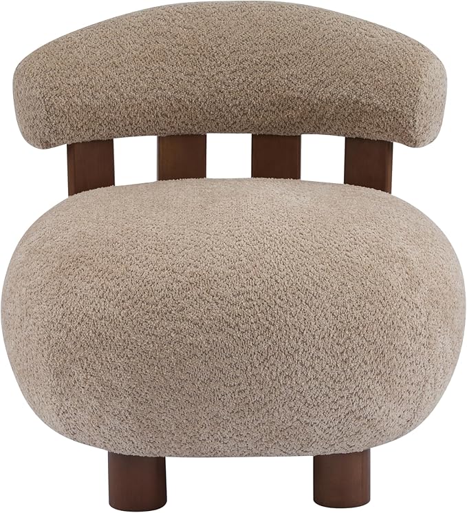 Christopher Knight Home Elvina Boucle Fabric Accent Chair, Solid Wood Single Lounge Sofa, Bedroom Comfy Reading Chair, for Modern Minimalist Style Living Room/Home Office, Light Brown
