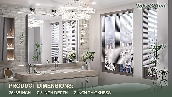 TokeShimi 36 x 36 Inch Wall Mirror Brushed Silver Bathroom Vanity Mirror with Metal Frame Aluminum Alloy Soft Rounded Corner for Modern Farmhouse Wall Decor 1”Deep (Horizontal/Vertical)