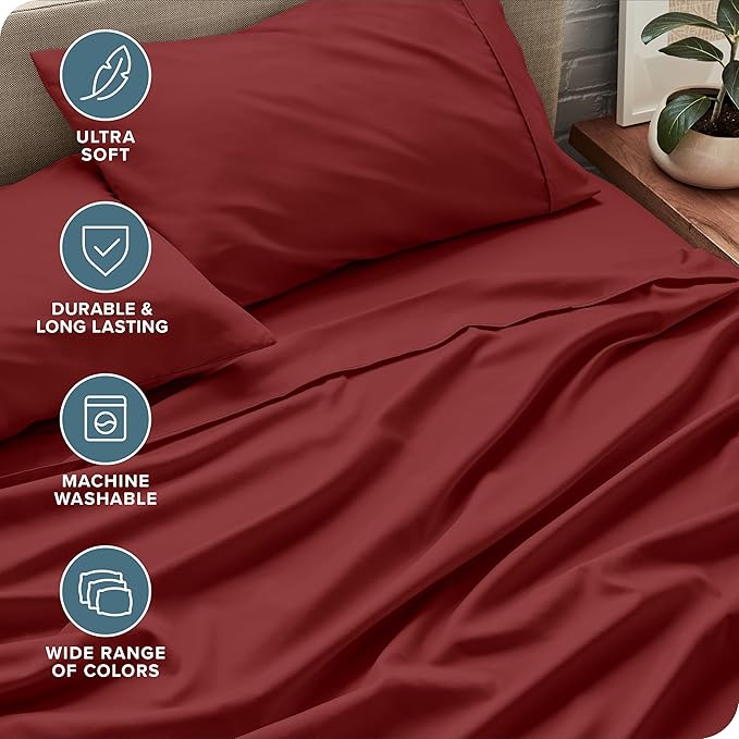 Bare Home King Sheet Set - 1800 Ultra-Soft Microfiber King Bed Sheets - Double Brushed - Deep Pockets - Easy Fit - 4 Piece Set - Bed Sheets (King, Rosewood)