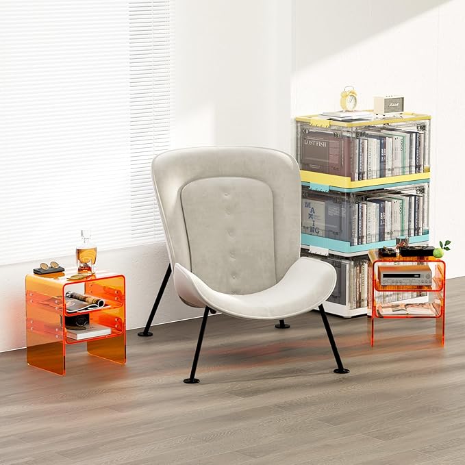Clear Acrylic 3-Tier End Table/Nightstand – Sleek Bedside Storage with Durable Design, Perfect for Bedrooms, Living Rooms, or Modern Interiors – Ideal as a Bedside Table or Sofa Side Piece (Orange)