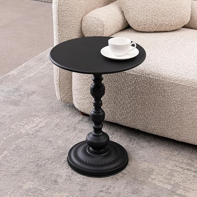 Drink Table for Small Spaces, Martini Table Cocktail Tables Drink Stand, Modern Small Side Pedestal Table, Accent End Metal Round Coffee Table for Living Room, Bedroom, Patio, Bar, Black