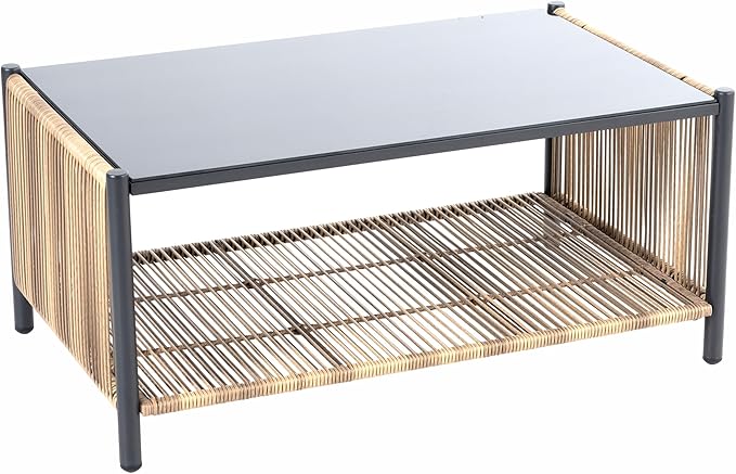 Outdoor Wicker 2 Seater Sofa Set with Cushion and Coffee Table,Loveseat Patio Conversation Set W/Metal Frame,Removable Cover & Rattan Design,Waterproof & Easy Assembly for Backyard,Patio,Gray