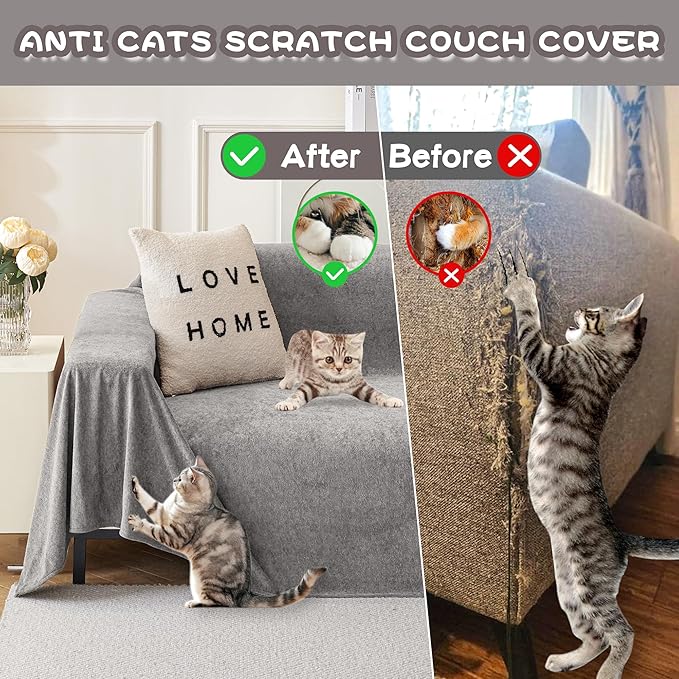 MYSKY HOME Couch Cover Sofa Covers for 3 Cushion Couch, Dog Couch Covers Protector for Sectional Sofa, Non Slip Soft Sofa Slipcover Modern Furniture Protector for Pet, 91" x 134", Light Grey