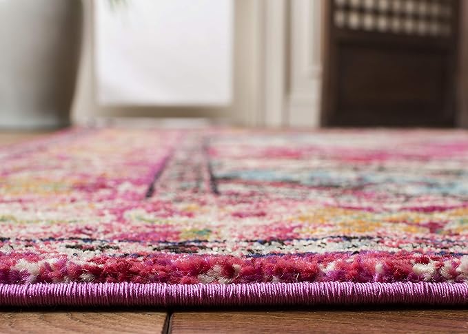 SAFAVIEH Monaco Collection Runner Rug - 2'2" x 18', Pink & Multi, Boho Chic Medallion Distressed Design, Non-Shedding & Easy Care, Ideal for High Traffic Areas in Living Room, Bedroom (MNC243D)