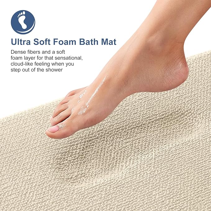 OLANLY Thick Memory Foam Bath Mat Rug 30x20, Extra Soft Absorbent Bathroom Rug, Quick Dry Bath Mats, Non-Slip, Machine Washable Carpet for Bathroom, Tub and Shower, Home Decor Accessories, Sand